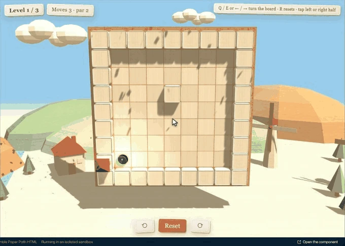 The paper puzzle: rotate the board, the marble rolls, level one cleared