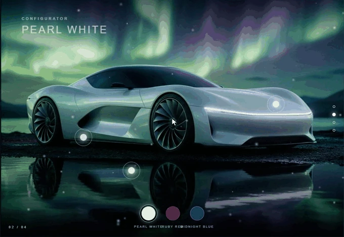 Aurora GT launch site: the video hero cuts to the color configurator